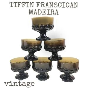 Vintage Tiffin Franciscan Madeira Dessert Footed Champagne Coupe 6 Glasses Smoke